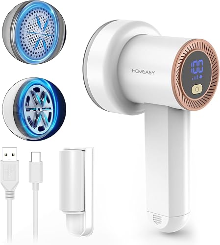 Afeitadora de tela recargable, removedor de pelusa eléctrico con 3 cuchillas y pantalla digital LED, afeitadora de píldoras de tela para suéter,