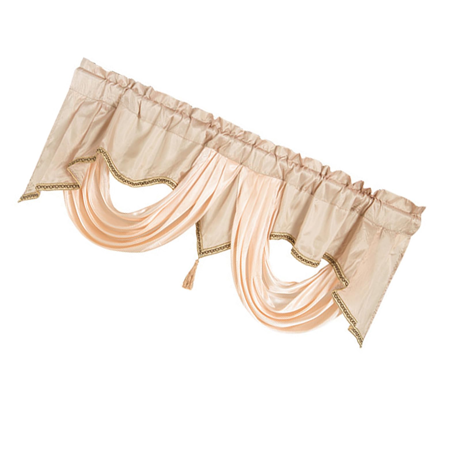 Buxuaaaa Waved Waterfall Valance with Tassels & Rod Pocket Light-Filtering Window Drape for Bedroom or Living Room Decor Waved Waterfall Valance with Tassels & Rod Pocket Light-Filtering Window Drape
