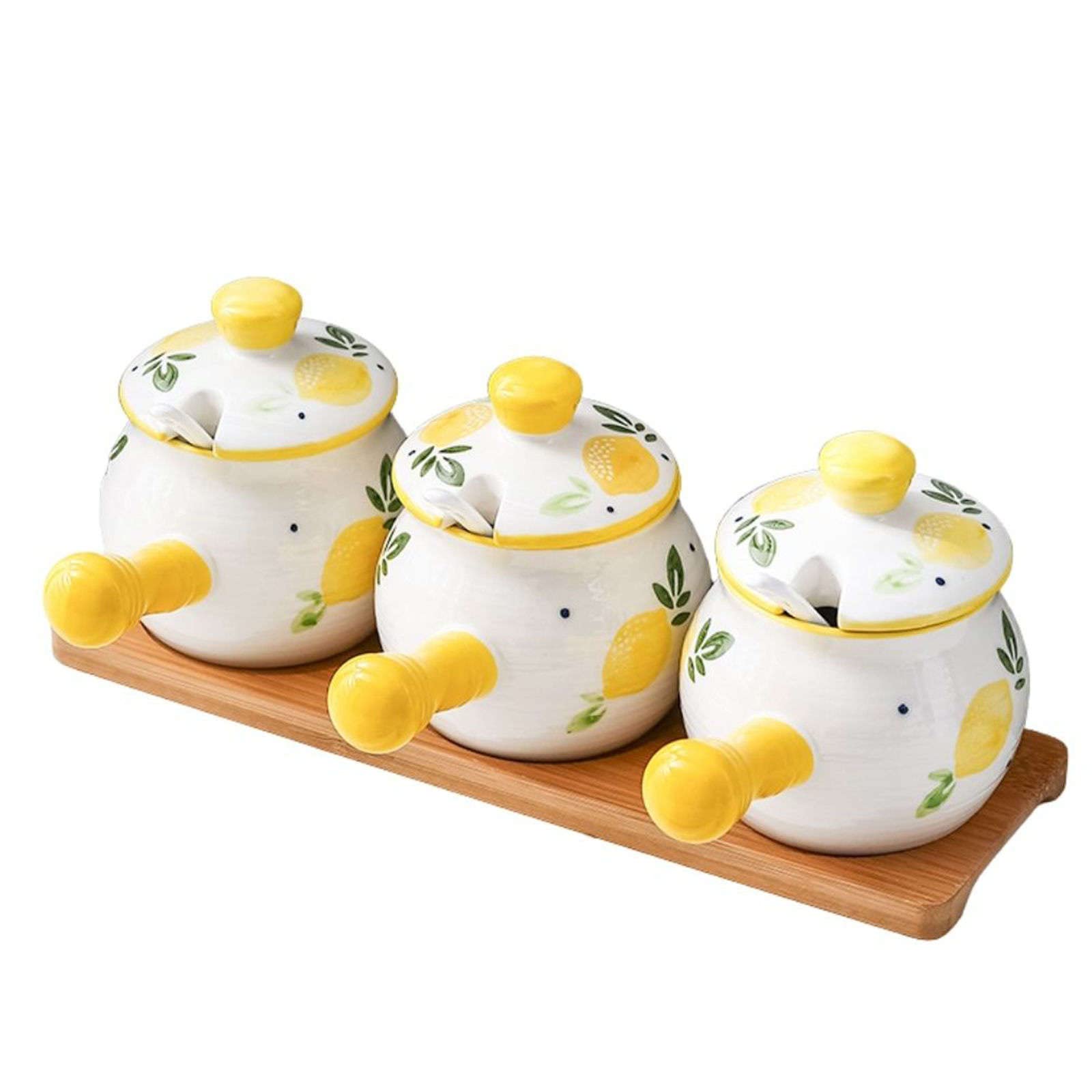 Set De 10 Bols Porcelaine Avec Couvercles Bambou - Pour Confiture, Épices, Snacks