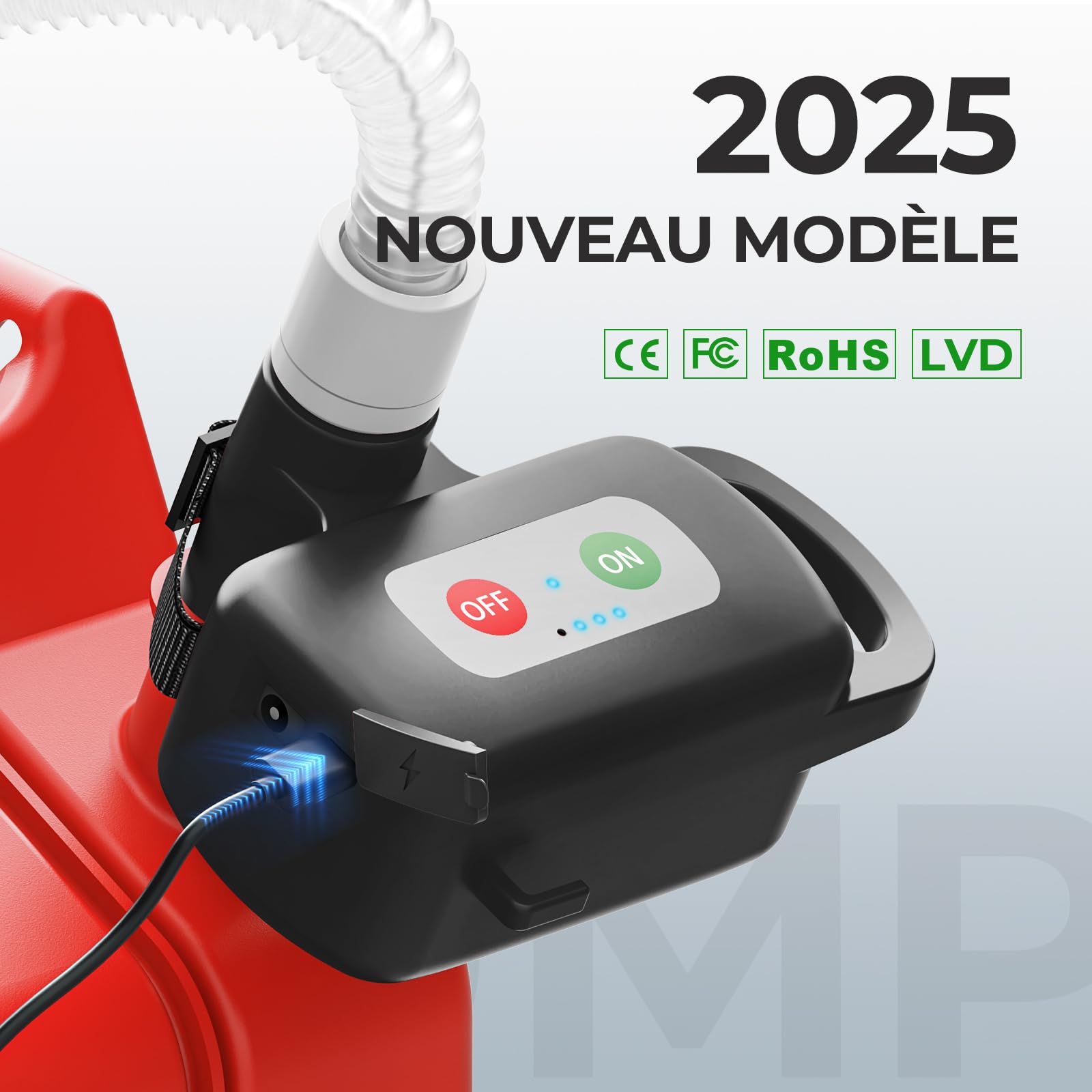 Pompe de transfert de carburant avec capteur d'arrêt automatique Noire | Pompe Diesel Pompe à essence à piles, Pompe de transfert de liquide rechargeable pour essence, diesel et huile
