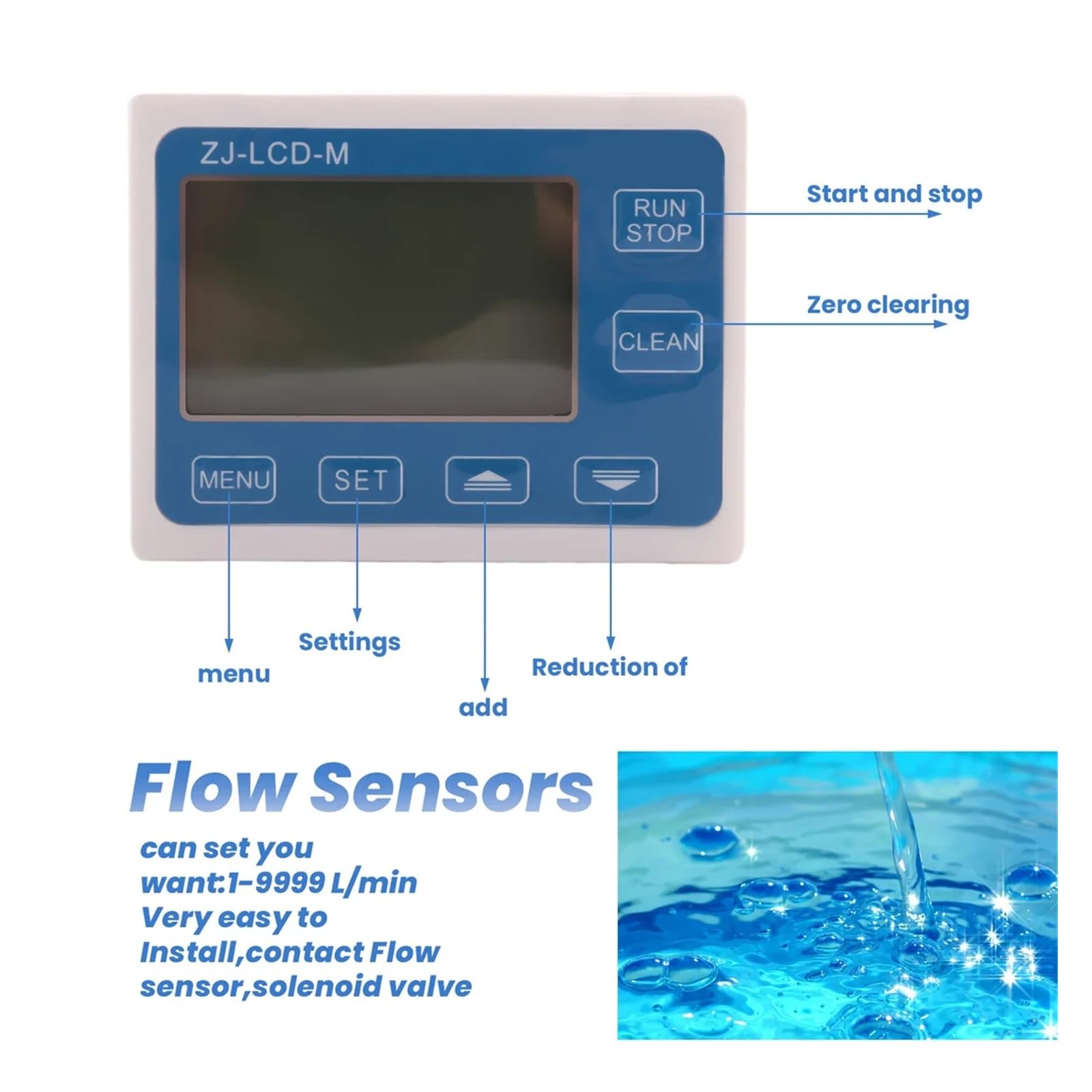 caudalímetro, 1 Uds. Sensor de flujo Control pantalla Lcd Digital portátil plástico