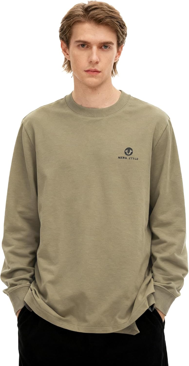 Men’s Crewneck Sweatshirt, Lightweight Cotton Pullover, Solid Color Long Sleeve for Casual and Layering