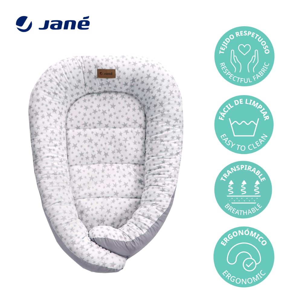 Jané Growing Cute, Nido Riduttore per Bebè, Favorisce lo Stato del Sonno, Reversibile, Traspirante, Grigio