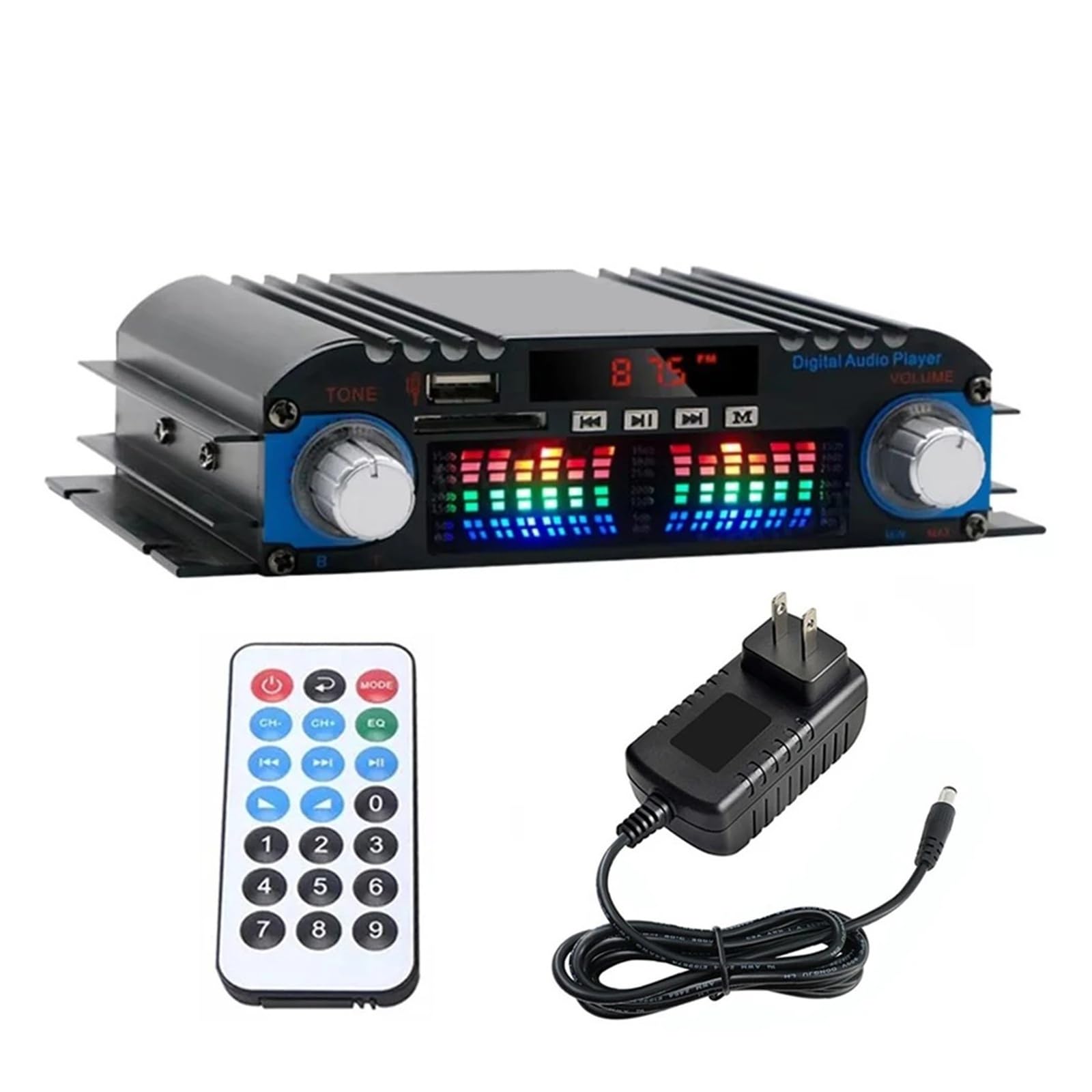 Wzmacniacz dźwięku HiFi o mocy szczytowej 1600 W Cyfrowy wzmacniacz 4-kanałowy Odtwarzacz Bluetooth Radio FM Do kina domowego