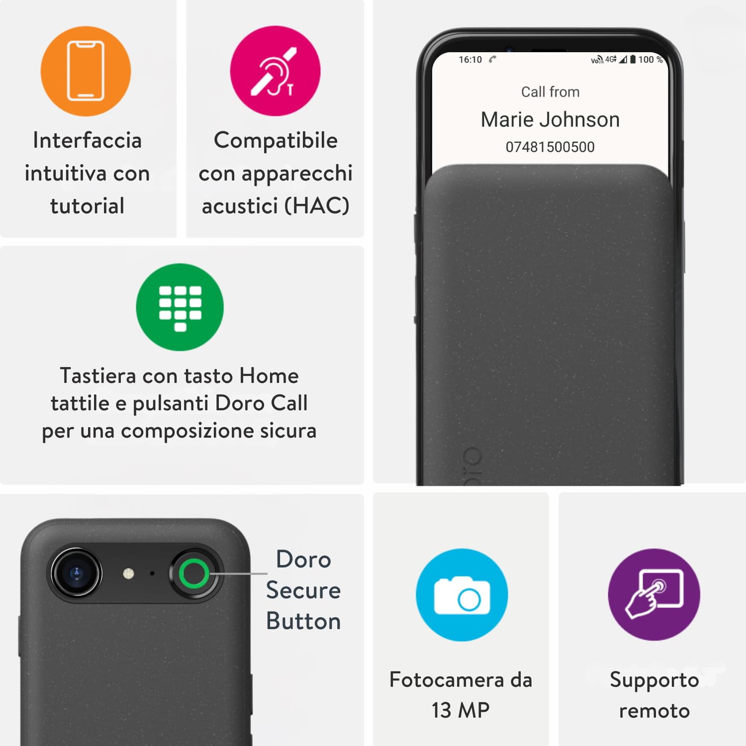 Doro Aurora A20 Smartphone per Anziani con WhatsApp, Cavo USB Incluso, Tasto SOS con GPS, Compatibile Apparecchi Acustici, Bianco Avorio