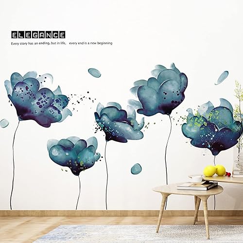 RW-2003 Removeable 3D Blue Dream Flower Wall Pegatinas DIY Decoración de la pared del hogar, calcomanía de pared para despegar y pegar, murales para