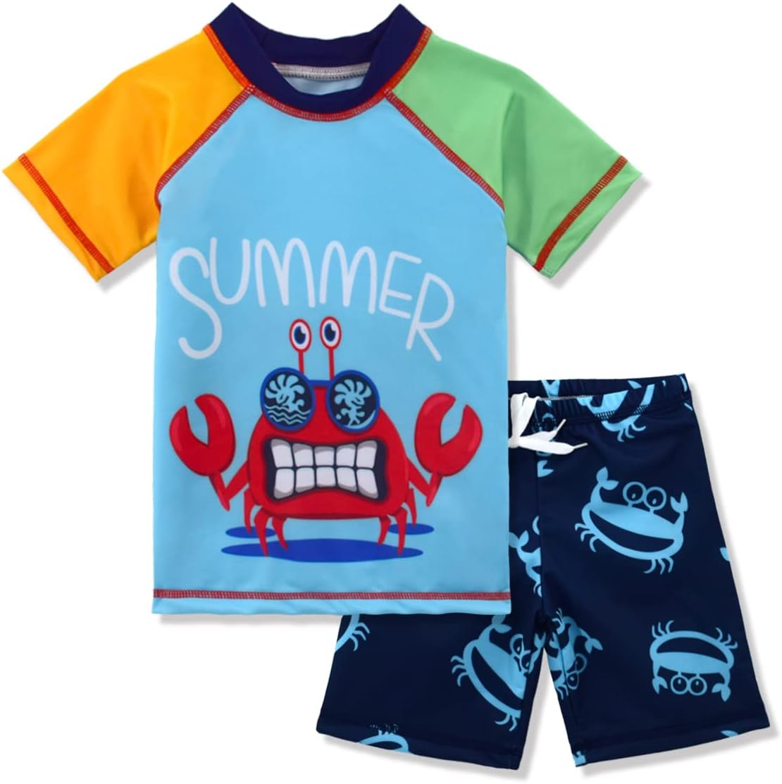 Boys Two Piece Rash Guard Swimsuits Kids Short Sleeve Sunsuit Swimwear Sets