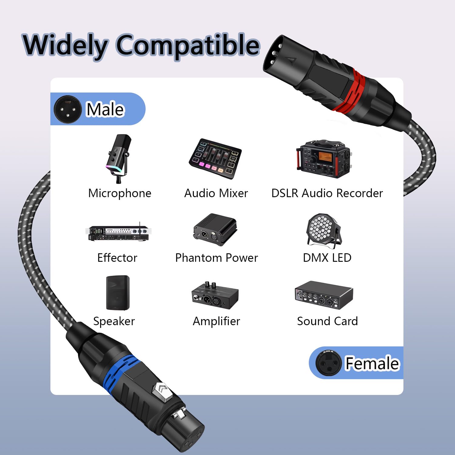Câble XLR mâle vers femelle, câble audio XLR mâle vers femelle, câble audio XLR mâle vers femelle pour enregistrement de microphones, mixeur, amplificateur, systèmes de haut-parleurs
