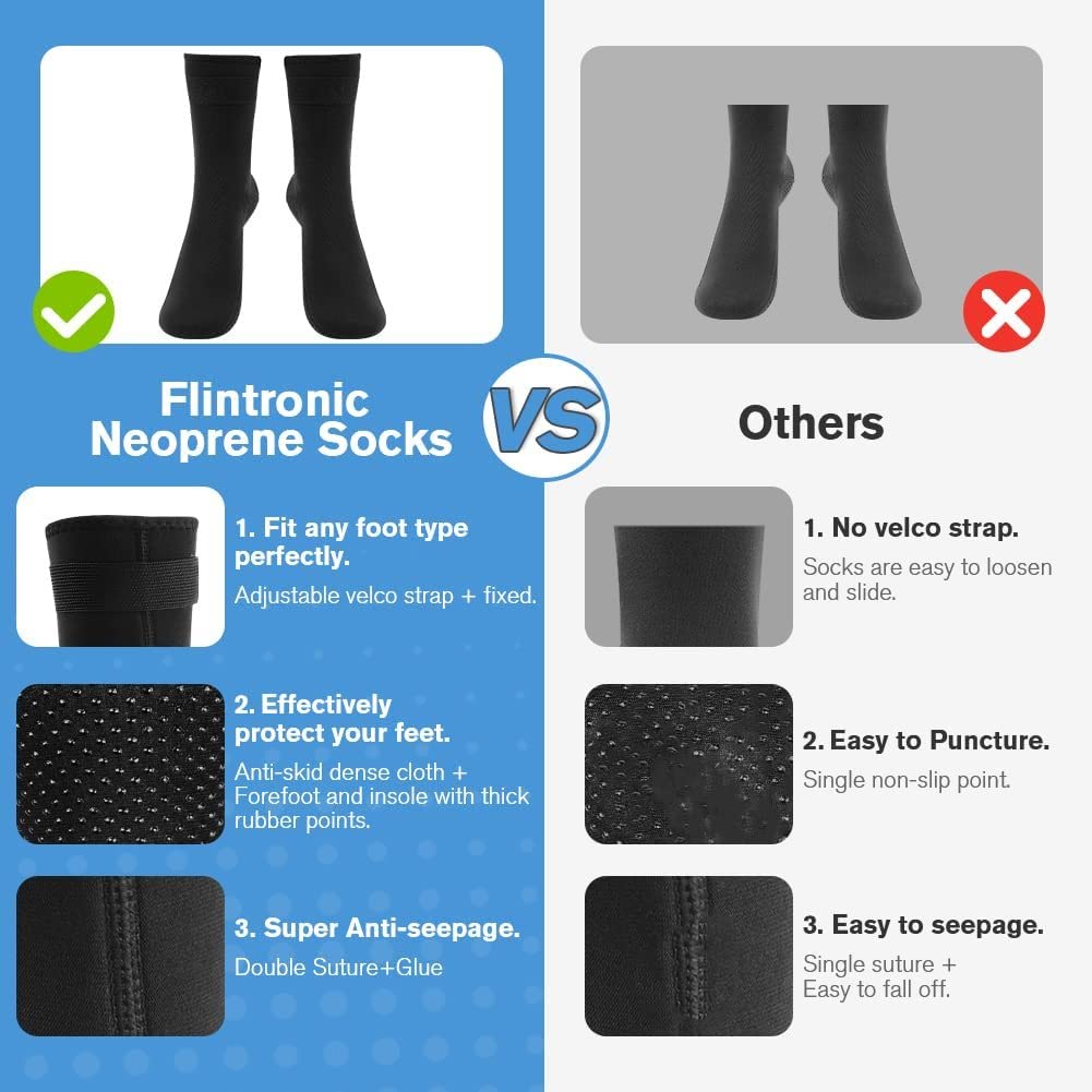 flintronic Calzini da Immersione, Calzini Neoprene, Calze in Neoprene da 3 mm, Calze Nuoto Antiscivolo, Calze Subacquea per Subacquee, Snorkeling, Surf, Vela, Immersioni, Kayak