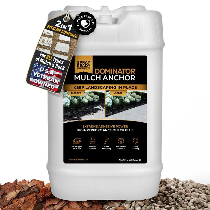 Mulch Anchor 5 Gallon - Mulch Glue for Landscaping, Pea Gravel & Rock Stabilizer Glue, Ready to Use Spray, Lasts up to 2 Years, Fast-Dry, Non-Toxic