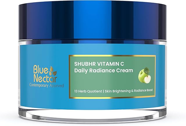 Blue Nectar Natural Vitamin C Face Cream for Glowing Skin, Dark Spot Removal with Green Apple & Almond Oil (13 Herbs, 50g)
