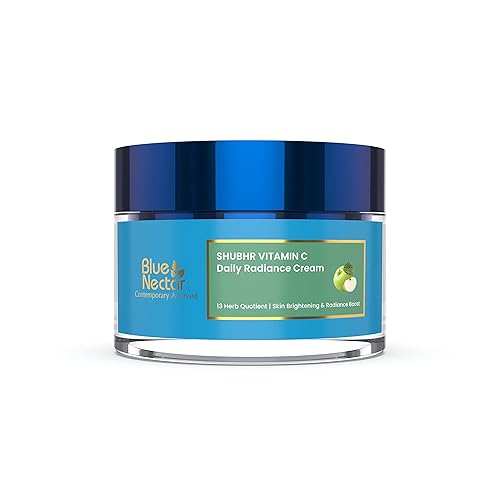 Blue Nectar Crema facial de vitamina C a base de plantas para piel brillante, crema eliminadora de círculos oscuros con manzana verde y aceite de