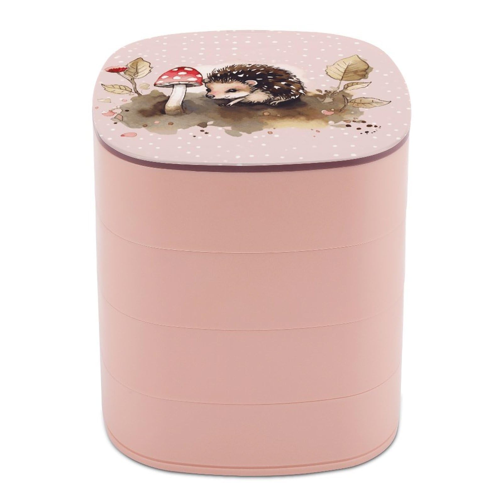 JTREHY Hedgehog Watercolor PaintingJewelry Box 4-Layer Rotating Stronge Boxs Round Travel Jewelry Case with Lid for Bracelets Rings Bracelets, Gift for Women