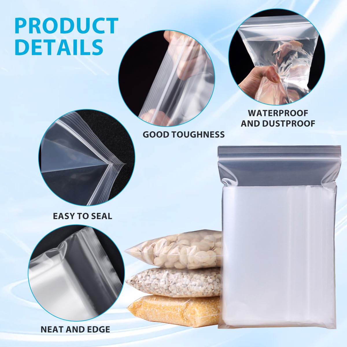 200x Secure Seal Beutel – 3x7 Zoll, Wiederverschließbar, Klar, 2 Mil, Zip Lock