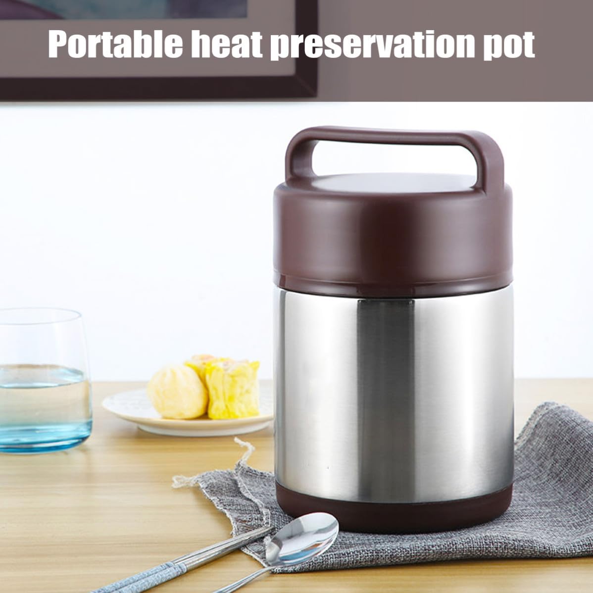 KICHOUSE Fiambrera Térmica de Acero Inoxidable Doble Capa y Capacidad de 2l, Diseño Tapa de Cierre Rápido para Oficina y Viajes