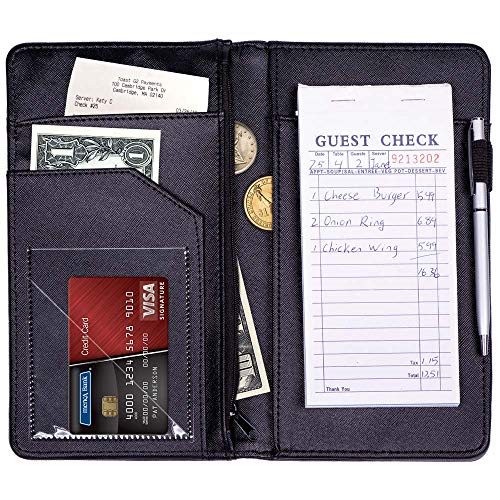 Server Books for Waitress with Zipper Pocket - Restaurant Supplies Waitress Book, Cute Serving Waiter Book with Firm Writing Pad, Perfect Size 9X5'' for Server Aprons (Guest Check or Pen Not Included)