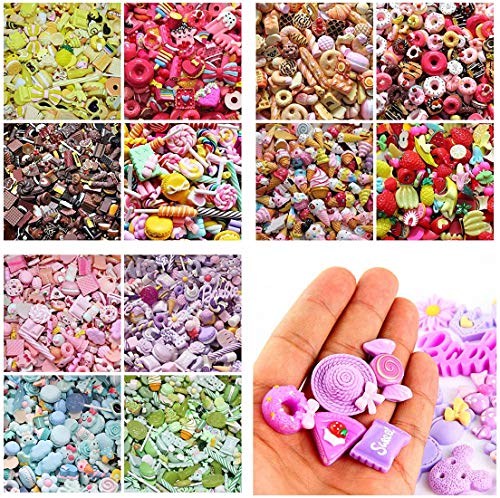 Image of Ulalaza 100pcs Slime Charms Mixed Set Resin Flatback Making Supplies For DIY Craft Making And Ornament Scrapbooking Beads Assorted Candy Fruit Cake Ornament