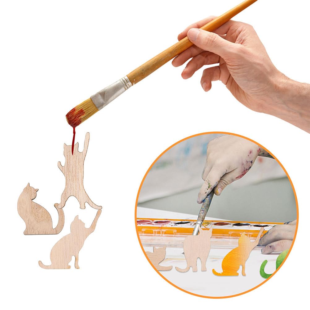 TOYANDONA Wooden Cat Cutouts 24Pcs Unfinished DIY Craft Kit for Kids Cat Ornaments for Christmas Halloween Home Party Decoration - Image 4