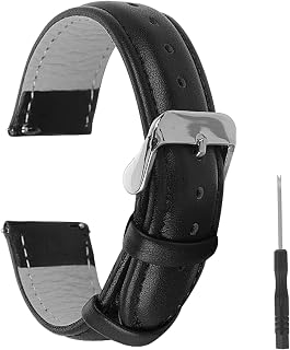 Vintage Leather Watch Strap, Mens Leather Watch Band Strap Soft Black Quick Release Watch Bracelet - Stainless Steel Buckle Universal Leather Replacement Watch Straps for Men Women