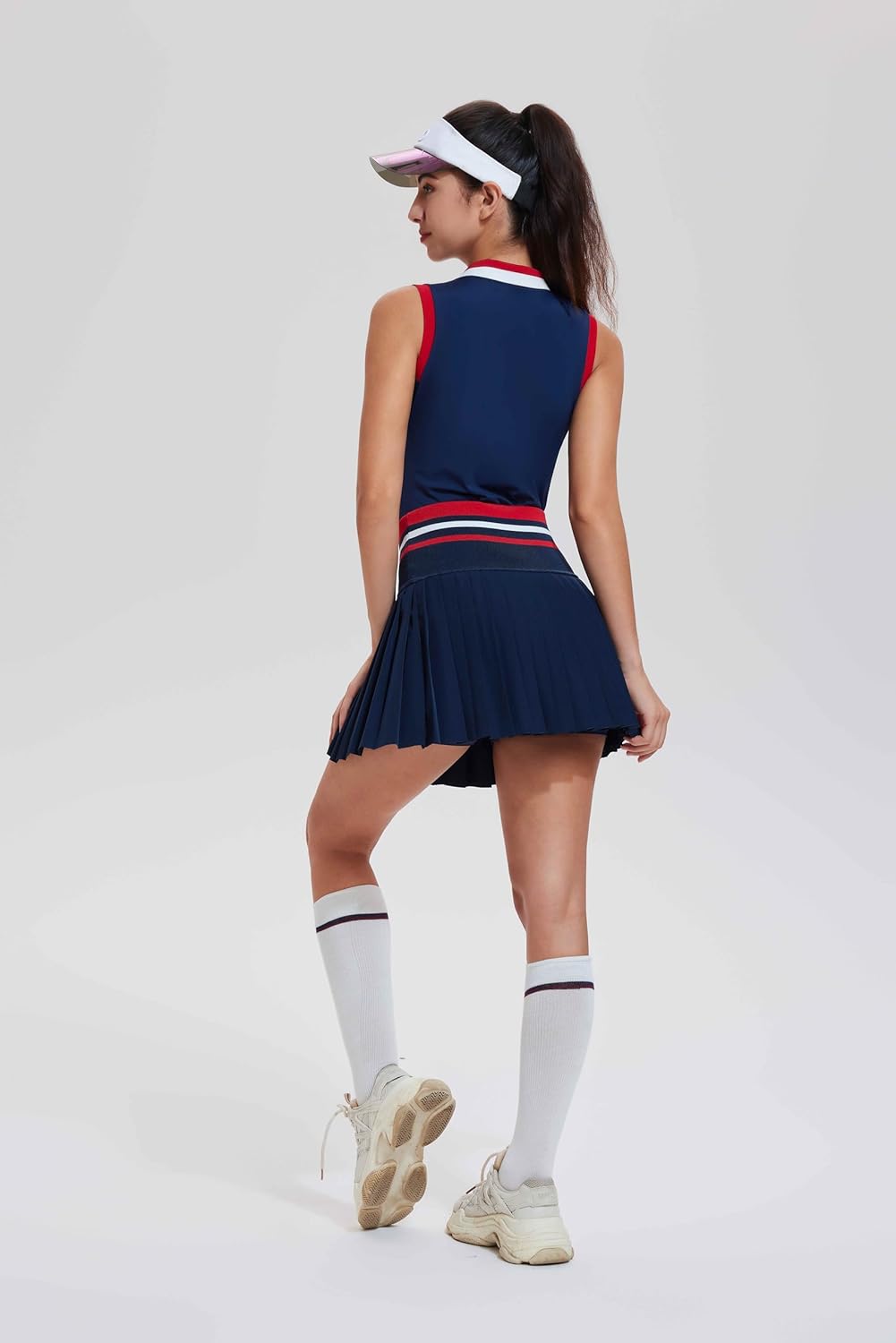 Tennis Skirt Sets for Women Color Block Golf Polo Two Piece Skirt Set Women 2 Piece Outfits with Shorts - Image 4