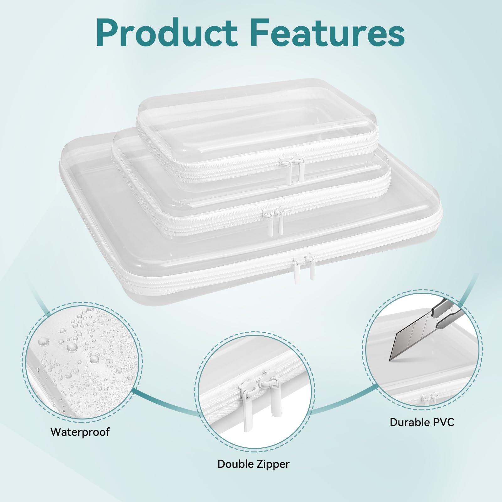 Fantasyon Lot de 6 étuis rigides transparents à fermeture éclair, organiseurs de maquillage et de toilette de voyage, sacs cosmétiques en plastique rigide pour le rangement, pochettes transparentes à