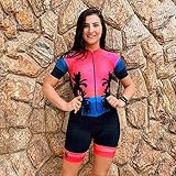 Frauen Radfahren Anzug Jersey Sportfahrrad Einteiliges Kurzarm 9d Kissen Schnelltrocknendes Triathlonanzug MTB mit Taschen (Color : 1, Size : L)