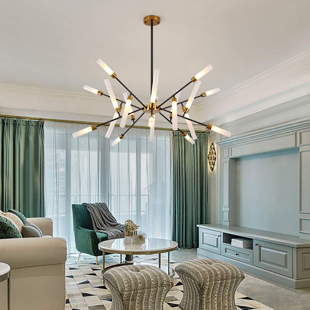 Nordic Modern Chandelier 16 Lights Sputnik Mid Century Pendant Lighting Fixture Industrial Iron Ceiling Light Fixture for Kitchen Dining Room Living Room,Black Gold,20 Lights