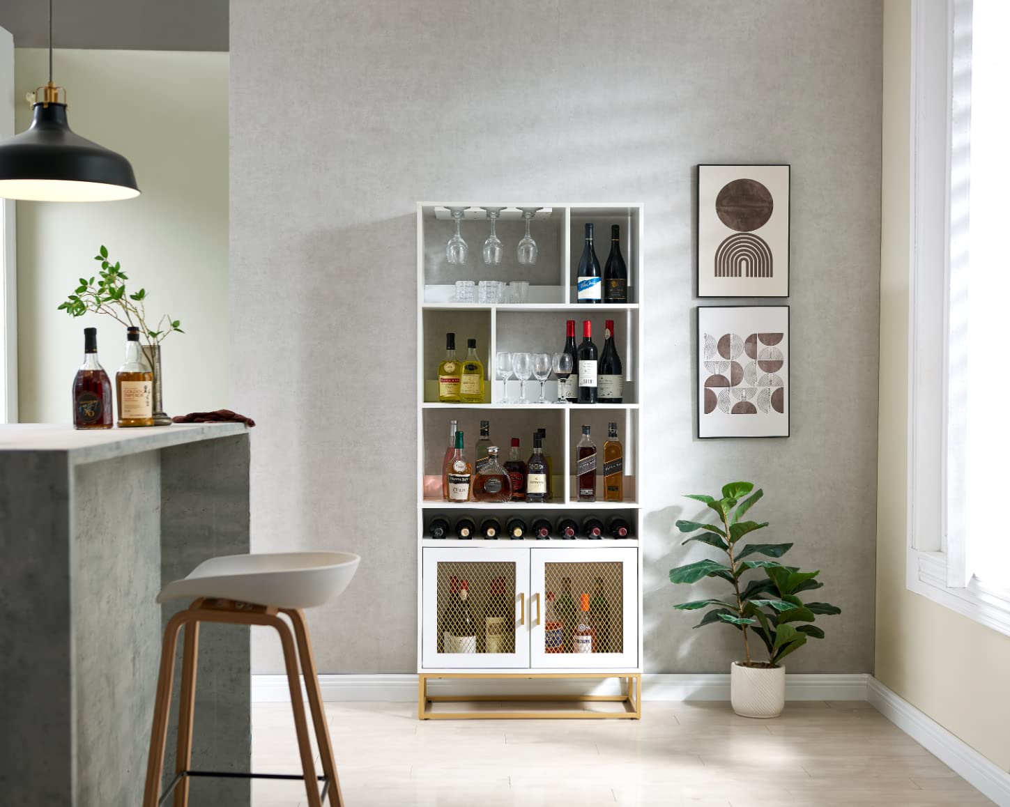 Home Source Complement Any Lounge or Dining Room with This Sleek, Modern, and Distinctive bar Cabinet. Its artfully Crafted Design Immediately Draws The Eye. Features Include a Beautiful Wine Rack