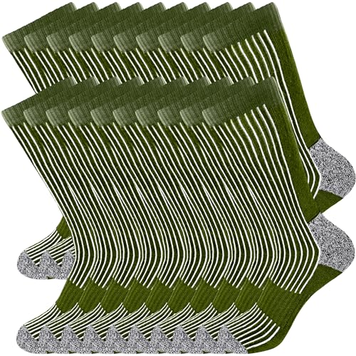 10 Pairs Men's Army Crew Sock Military Green Cotton Socks for Soldiers Firefighters Police Outdoor Sports Work Socks (US, Alpha, One Size, Regular, Regular, Thin- Green Style 3)