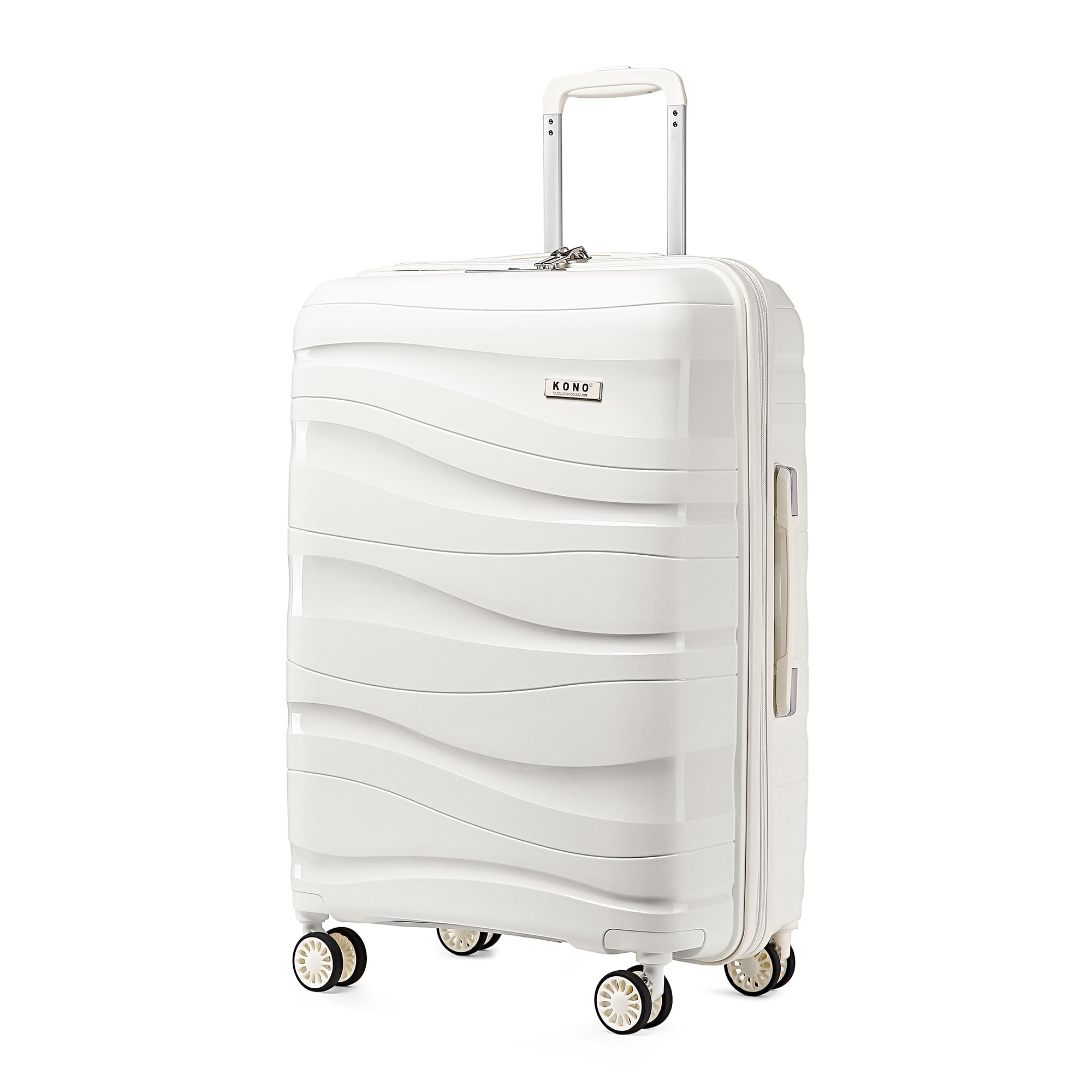 KONO Reisekoffer 75cm Polypropylen Hartschale 4 Rollen TSA Schloss 75x52x30cm Creme Weiß