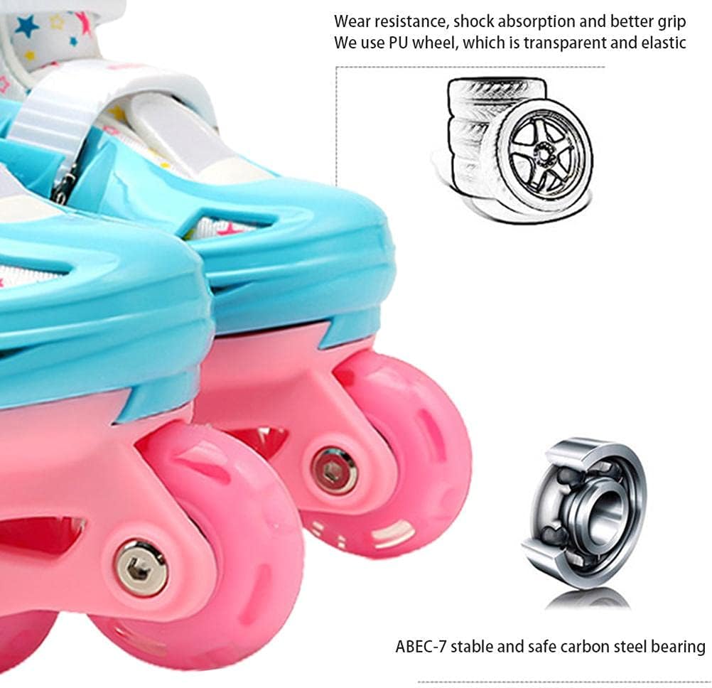 Kids Adjustable Roller Skates, Quad Skates with Luminous Wheels and Double Brakes, Ankle Support and Easy Walk Design
