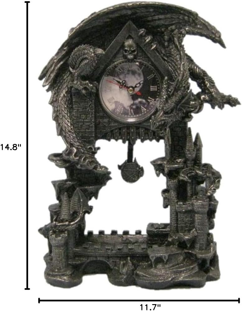 DWK Dragon Vintage Pendulum Clock | Victorian Halloween Decor | Witchy Decor Gothic Home Decorative Desk Accessories | Dragon Home Decor Small Table Clocks - 13"