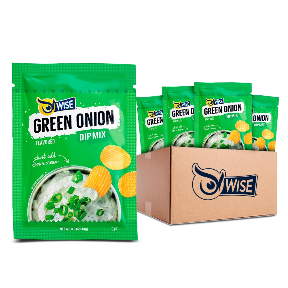Wise Snacks Green Onion Dry Dip Mix 0.5 oz (12 Packets) - Gourmet Seasoning Blend for Snacks, Appetizers, and Party Platters, No Artificial Flavors, Easy to Prepare, Perfect for Entertaining