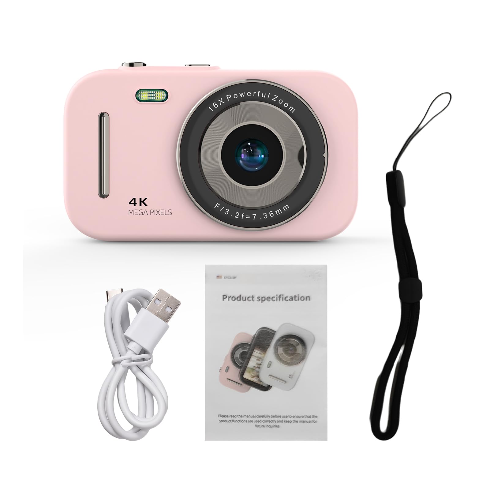 4K Digital Camera, 48MP Portable Video Camera 16X Zoom for Students, Teens, Friends, Rechargeable Flash, Kids (Pink)-picture-31