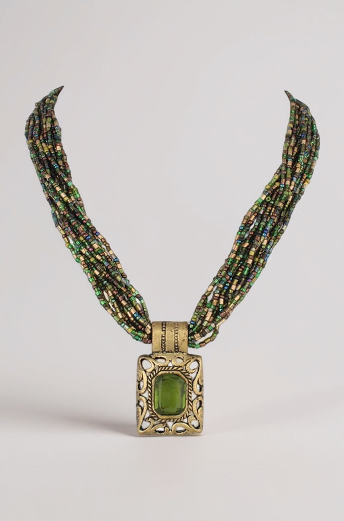 DCA Gold Brass/Glass Women Necklace (Green-Gold)