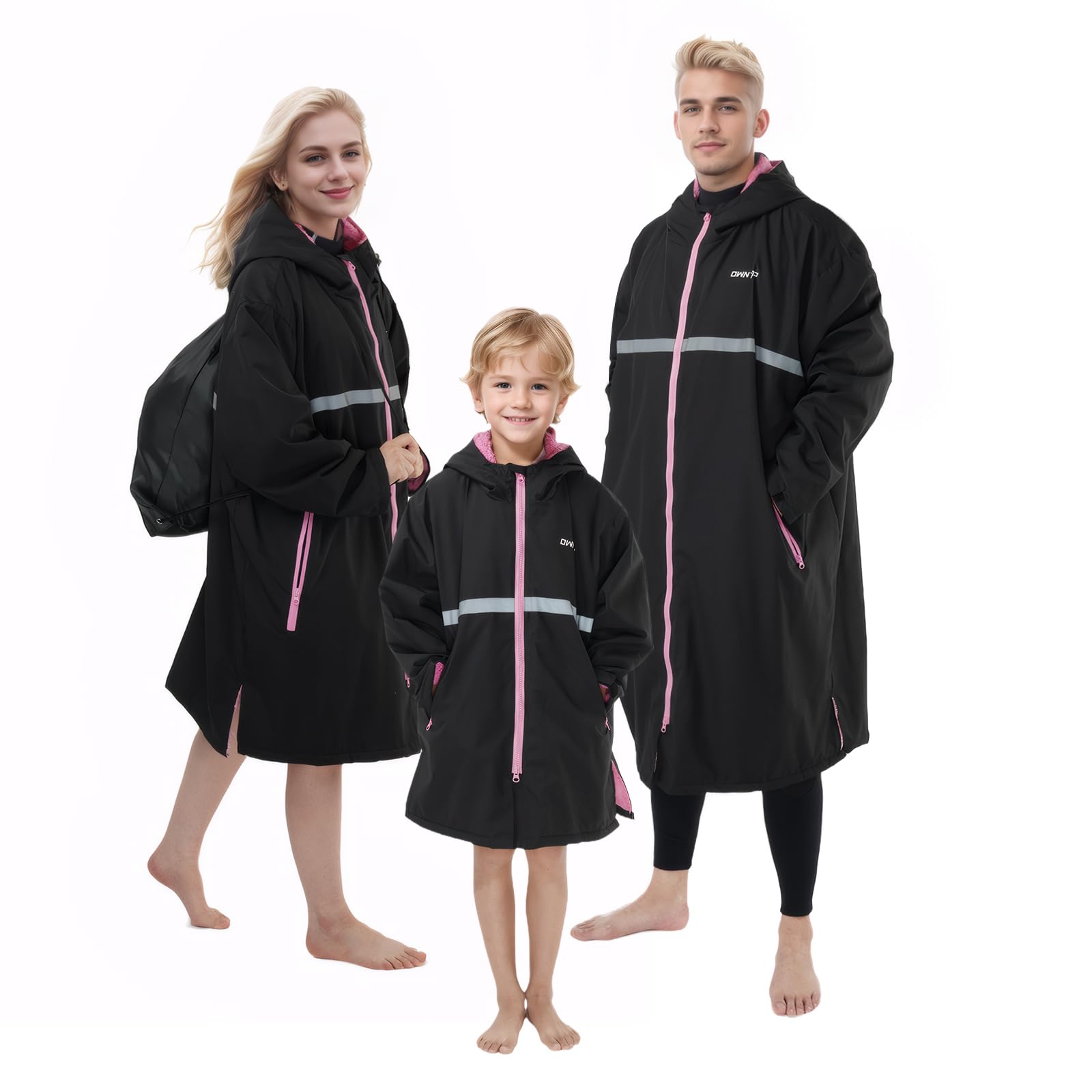 Owntop Swim Parka Adult Kids | Waterproof & Quick-dry | 2-Way Zipper | Oversized Hooded Changing Robe for Beach Pool