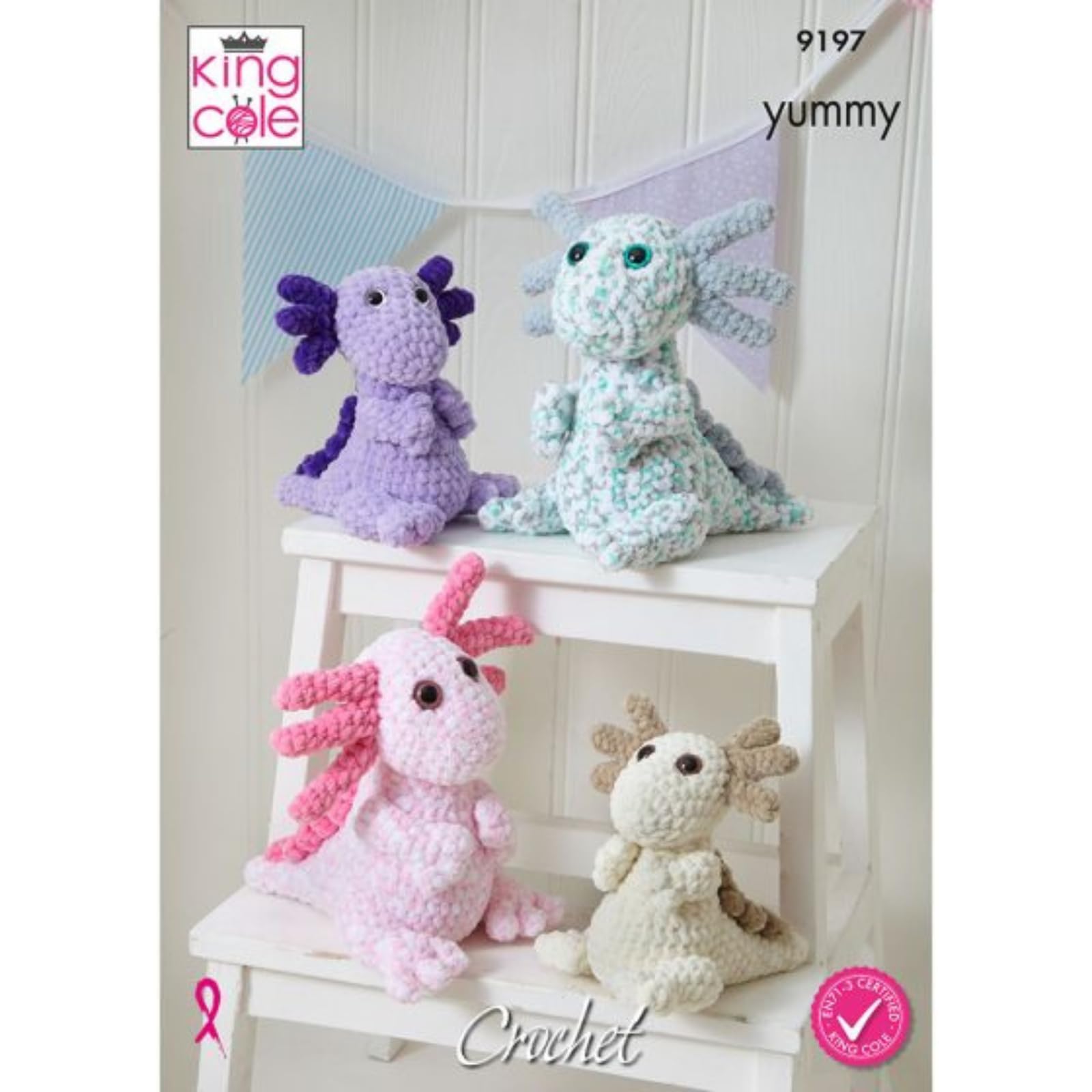 King Cole Yummy Chenille Crochet Pattern - 9197 Axolotls Toys