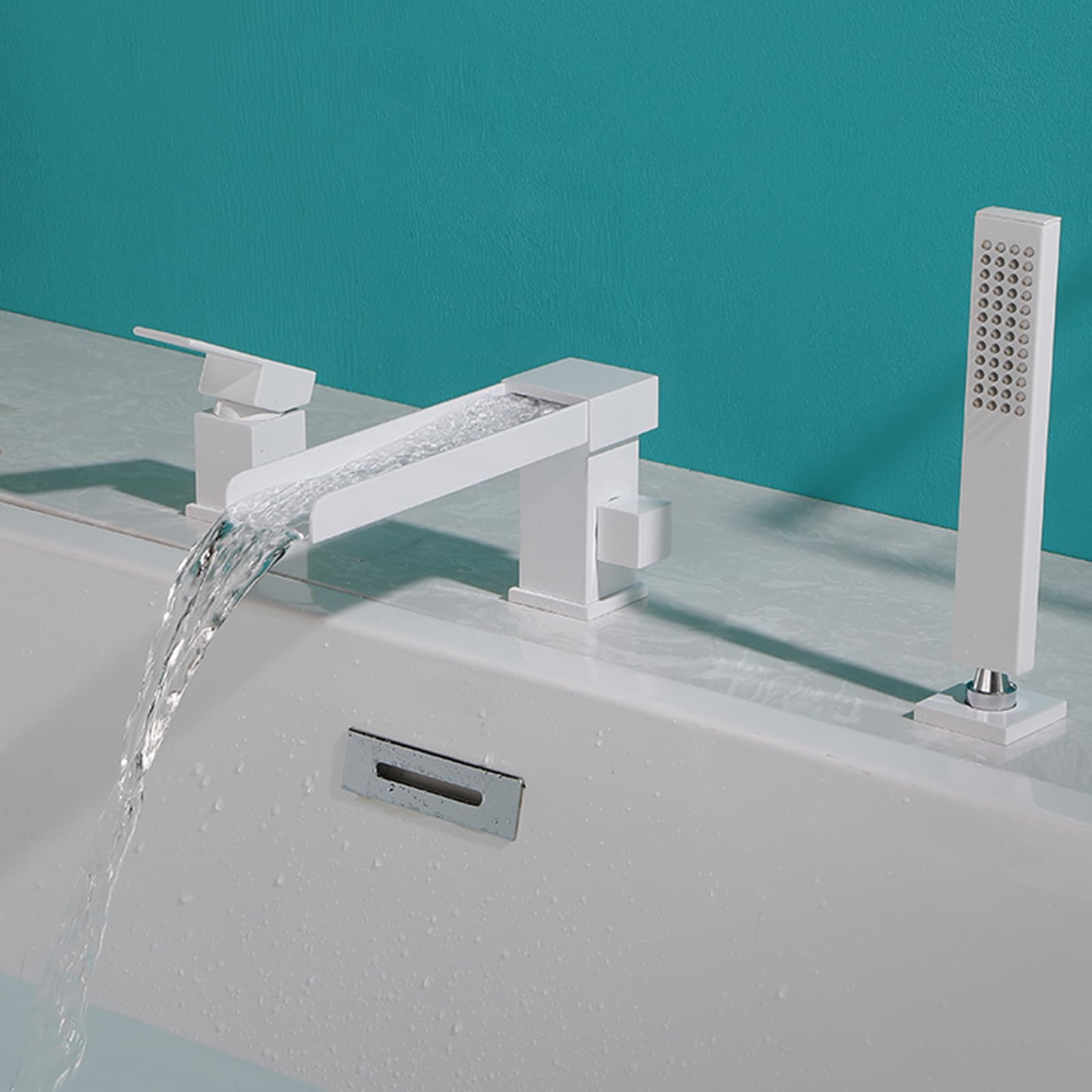 Robinet de baignoire 3 trous blanc, ensemble douche sur pont pivotant - 6
