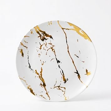 20pc Gold Plastic Plates Set - Marble Dinner Reusable Plates -10pcs 10inch, 10pcs 8inch Reusable Tableware for Weddings, Birthdays, Parties & Christmas