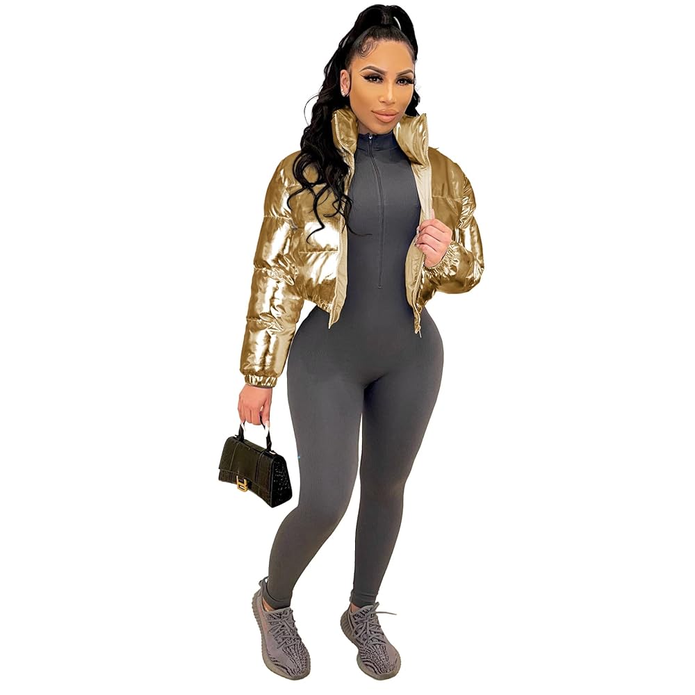 ジャケット・アウター ORO Glossy down crop puffer padding Amazon.com: TIVUZVO Women's Cropped Puffer Jacket Women