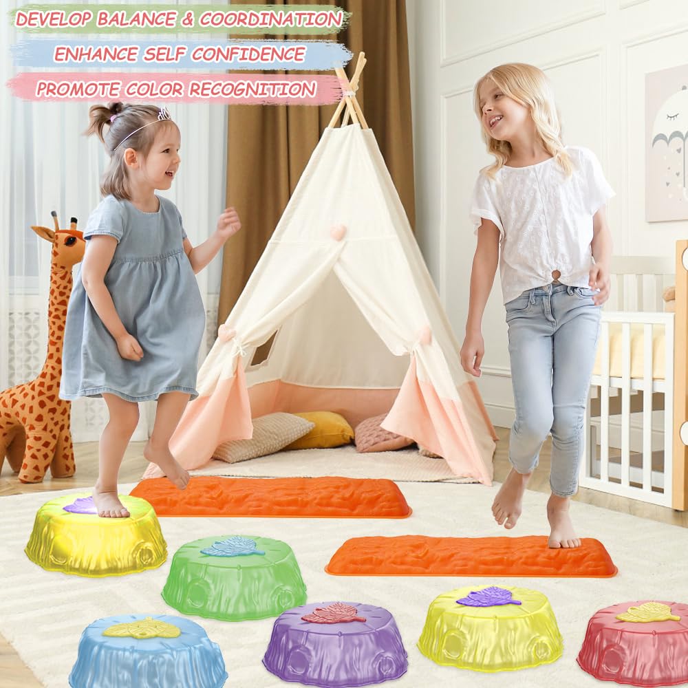 6 Pierres D'équilibre Lumineuses Et Musicales Pour Enfants - Antidérapantes, Support 100 Kg, 3 Ans Et Plus