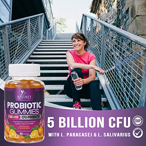 Daily Probiotic Gummies Extra Strength, 5 Billion Cfu Probiotics For Men And Women, Digestive Health, Immune Support, Gluten Free, Nature's Non-Gmo Supplement, Natural Orange Flavor - 60 Gummies #TOP4