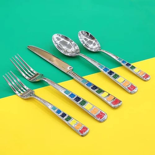 Juego de cubiertos coloridos únicos para 4, cubiertos modernos de acero inoxidable, juego de cubiertos de cuchillos, tenedores, cucharas, juegos de