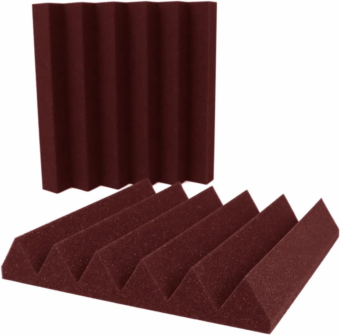 Foam Factory Inc 24 Pack Color Acoustic Foam Panel Studio Soundproofing Wedge Wall Tiles 12” X 12” X 2” (Burgundy)