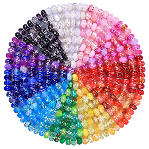 Aipridy 192 Pcs Large Hole European Beads Craft Supplies Kit Assorted Mixed Color Lampwork Spacer Beads for DIY Bracelet Jewelry Making (192 Mixed Pack by Style(12))