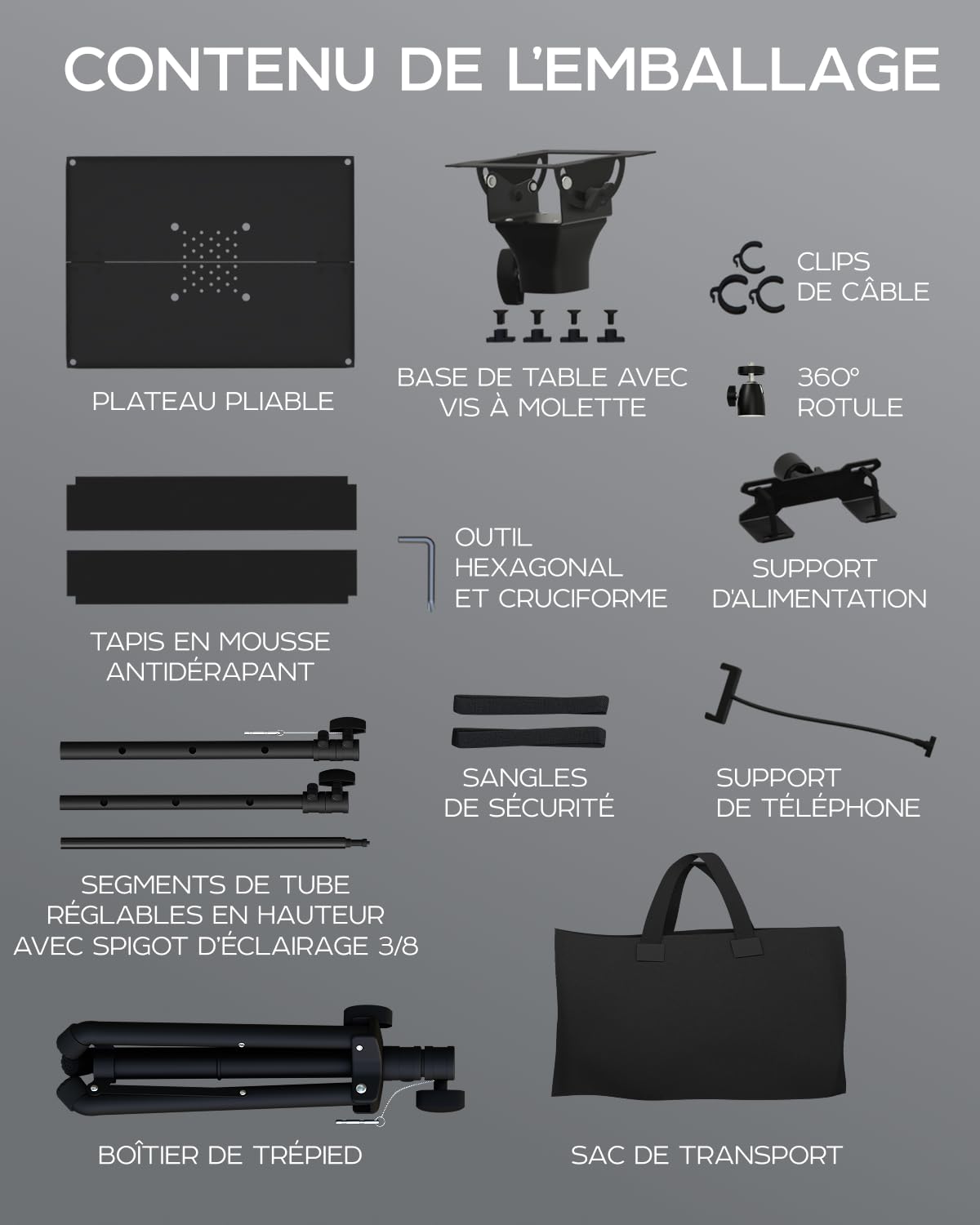 Pied de projecteur, hauteur 68,6 - 157,5 cm, pied de projecteur au sol, pied pour caméra et lumière - bien conçu, facile à régler, support DJ et support pour musique ou film