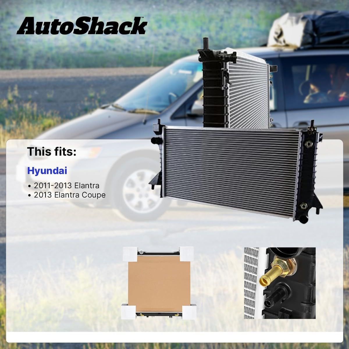 AutoShack Radiator Replacement for 2011-2013 Hyundai Elantra 2013 Hyundai Elantra Coupe 1-PC
