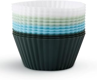 12-Pack Reusable Silicone Baking Cups – Food-Grade Non-Stick Muffin & Cupcake Liners, Heat Resistant up to 445°F, Dishwasher Safe (Standard Size, 4 Colors)