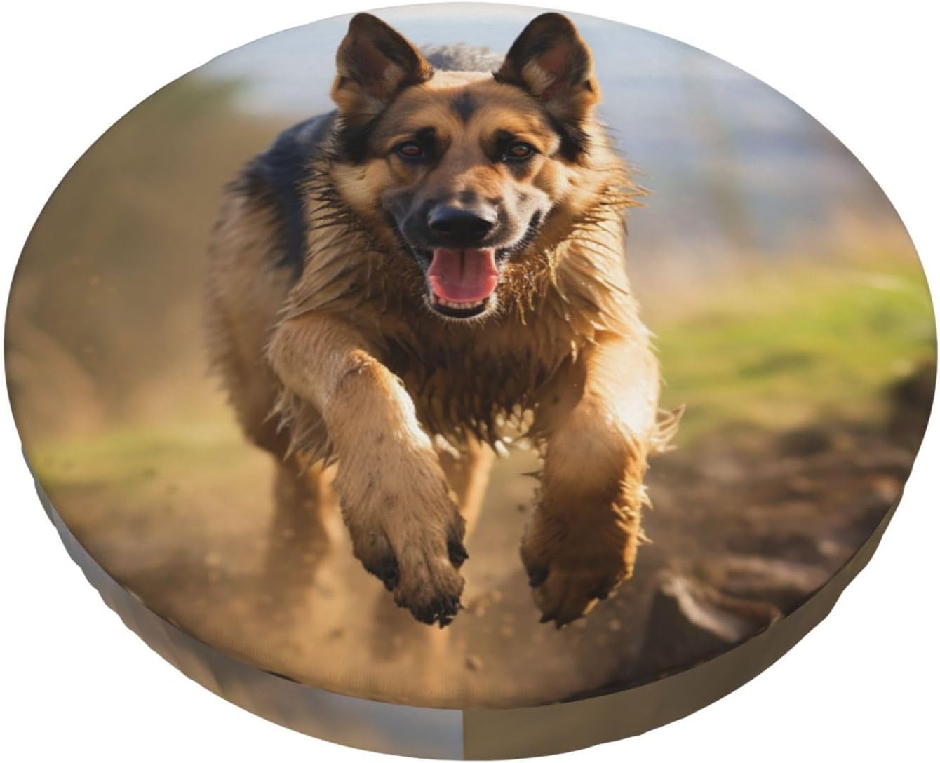 Bar Stool Cover Round Elastic Stool Cushion Covers Running German Shepherd Dog Bar Chair Cover Washable Stool Cushion Slipcover Stretch Stool Seat Covers for 12-14 Inch Chair