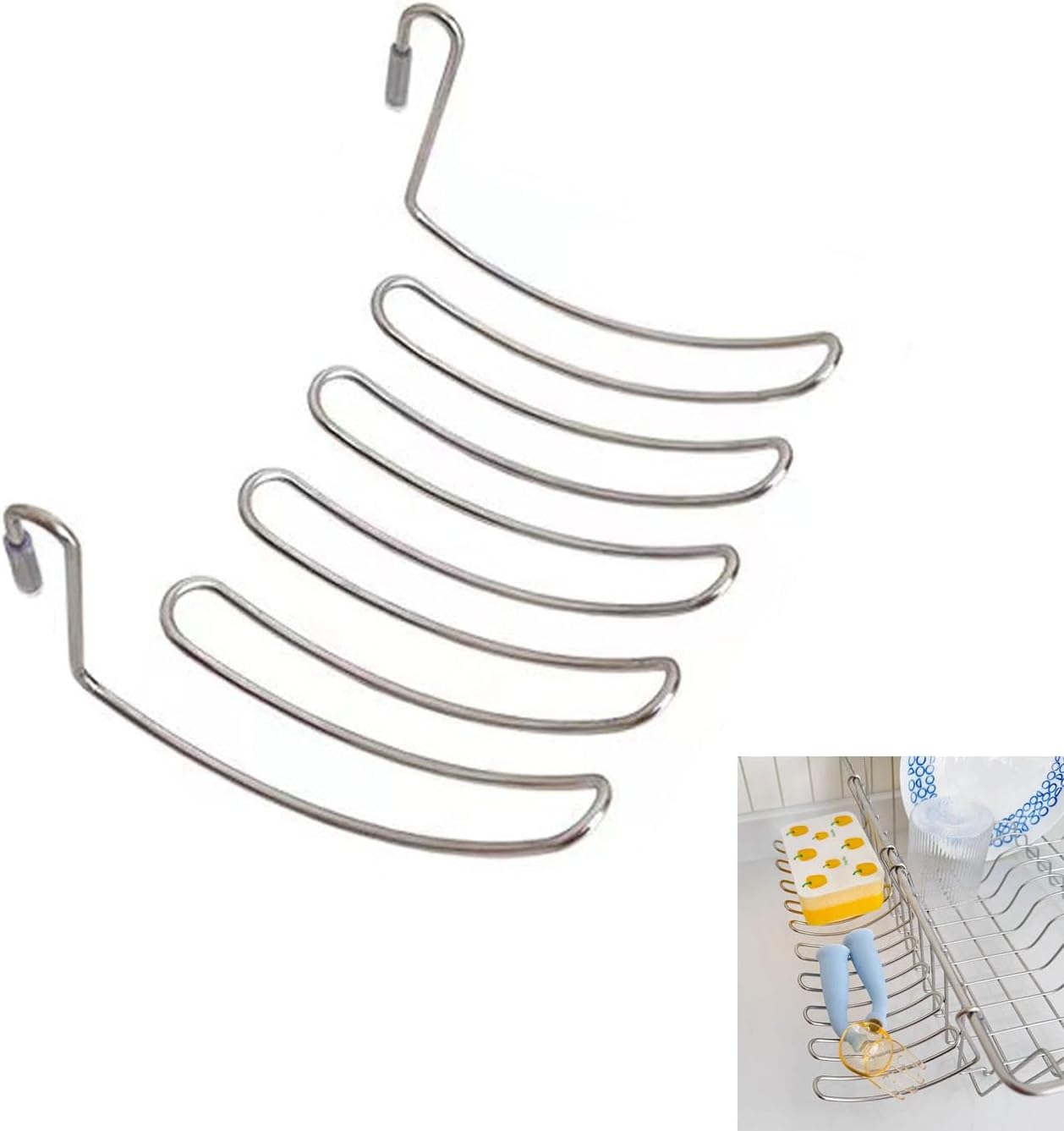 Kitchen Sponge Holder Kitchen Sink Caddy Organizer Attach to Standard Dish Drying Rack Hanging Drip Tray for Zero Scratch Scrub Sponge Dish Brush Set Bottle Brush Dishwashing Block Soap Bar